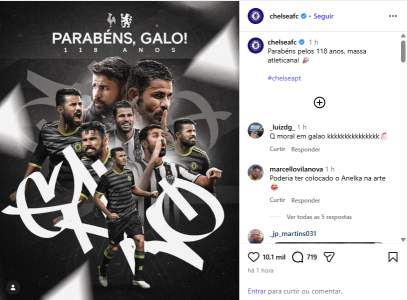 Publicação do Chelsea parabenizando o Atlético • Instagram / Chelsea