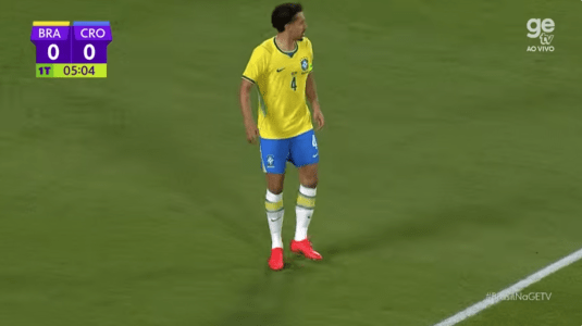 Marquinhos em ação no amistoso entre Brasil e Croácia em Orlando • Reprodução / ge tv