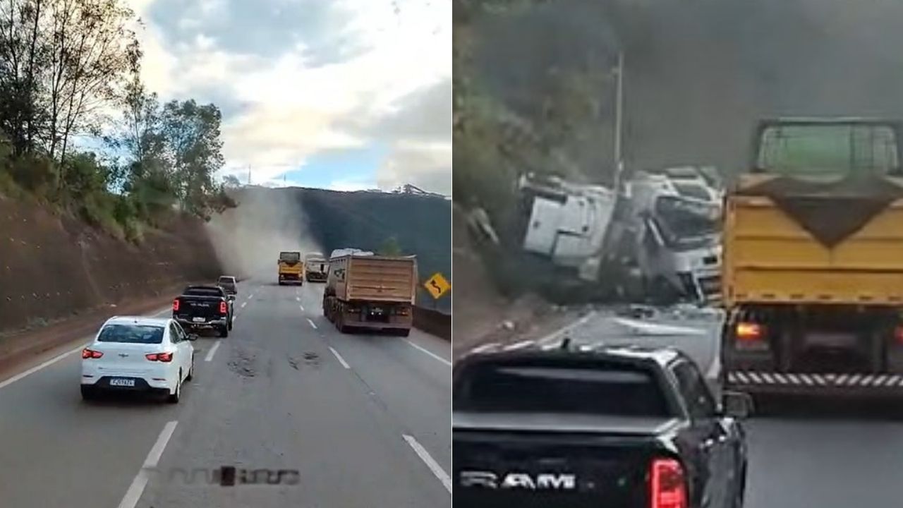 Carreta com mexericas cai em ribanceira e interdita BR-381 na Grande BH