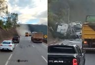 Carreta com mexericas cai em ribanceira e interdita BR-381 na Grande BH