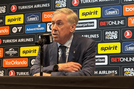 Carlo Ancelotti, técnico do Brasil, em entrevista coletiva nos Estados Unidos