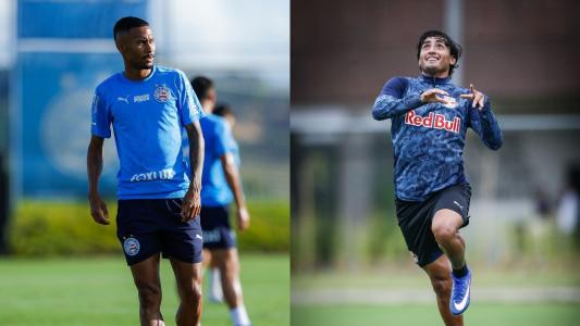 Ademir, do Bahia, e José Herrera, do RB Bragantino, durante treino das equipes
