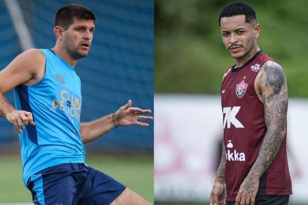 Kannemann, do Grêmio, e Matheuzinho, do Vitória, durante treino das equipes