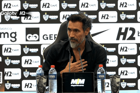 Eduardo Domínguez, técnico do Atlético, em entrevista coletiva na Arena MRV