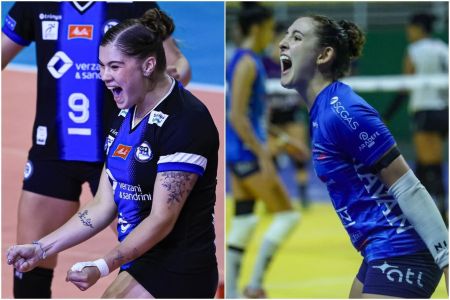 Jogadoras de Pinheiros e Abel Moda Vôlei comemoram acesso