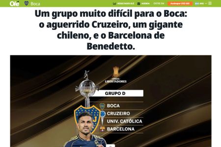 Diário Olé reagiu ao sorteio da fase de grupos da Copa Libertadores