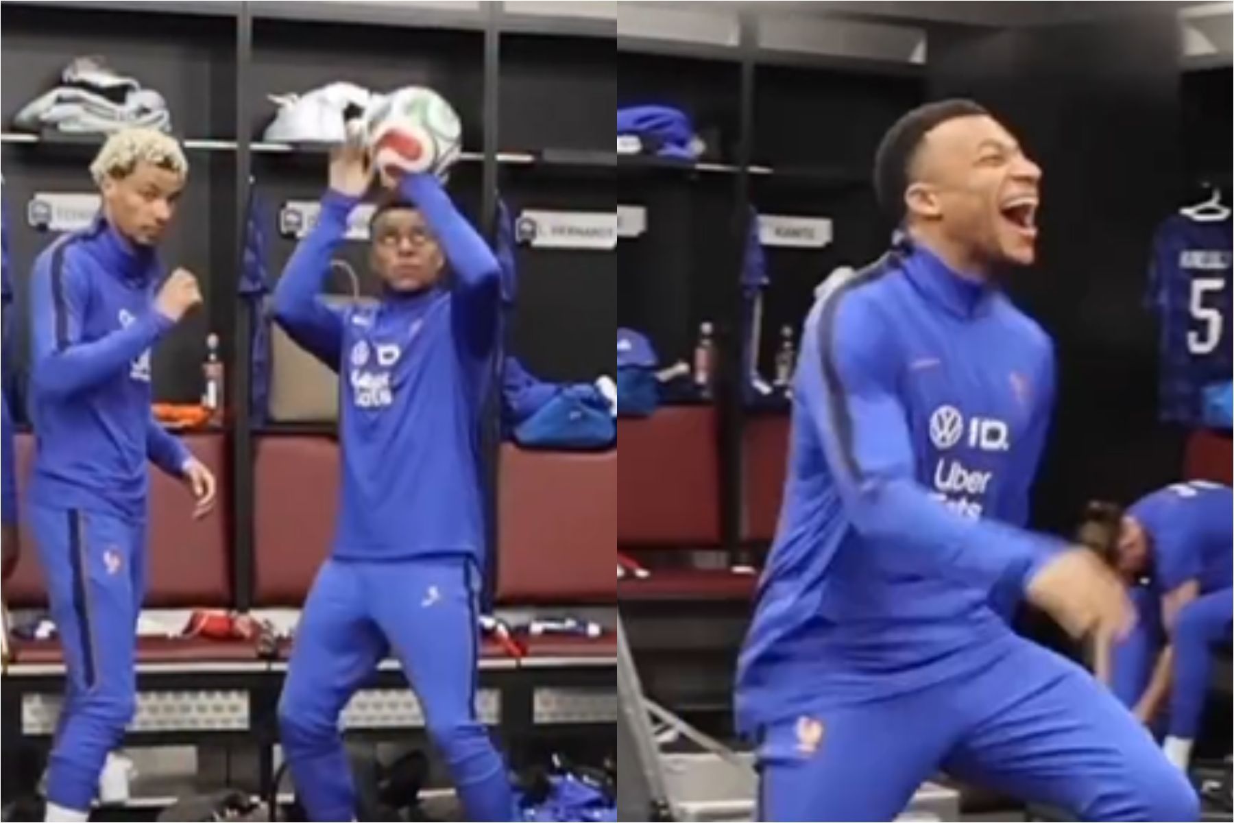 Mbappé faz 'cesta' inusitada em vestiário da França e surpreende com dancinha