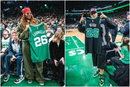 Ludmilla e Veigh em jogo do Celtics na NBA
