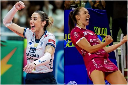 Jogadoras do Gerdau Minas e do Maringá