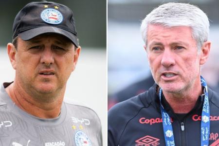 Montagem de fotos com os técnicos Rogério Ceni, do Bahia, e Odair Hellmann, do Athletico