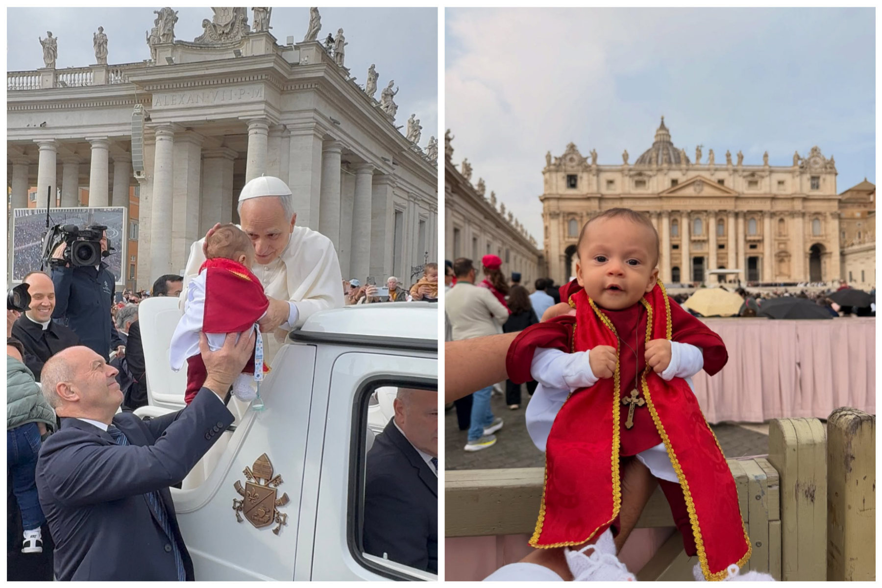 Vestido de papa, bebê brasileiro recebe benção de Leão XVI; veja o vídeo