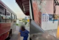 Vídeo: homem apedreja ônibus e agride motorista em Betim após acidente