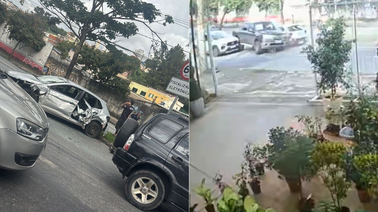 Vídeo flagra acidente entre três carros na Av Carlos Luz, em BH; confira