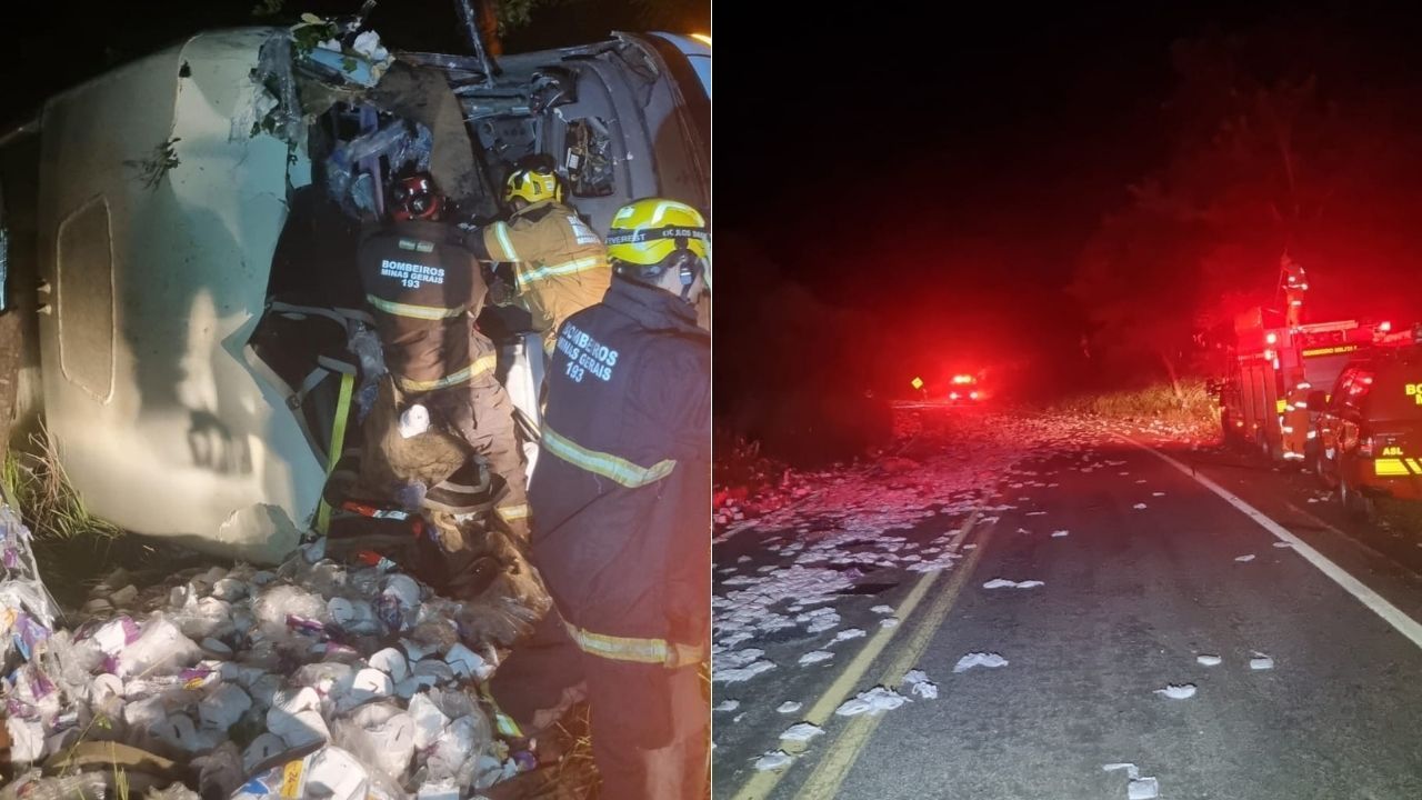 Motorista morre em acidente entre ônibus com universitários e carreta em MG