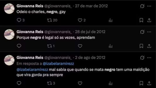 Tweets publicados por Giovanna Reis • Reprodução | Redes Sociais