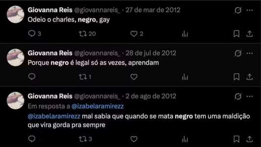 Tweets publicados por Giovanna Reis • Reprodução | Redes Sociais