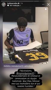 Recado de Hulk a Mamady Cissé, promessa do Atlético • Reprodução / Instagram / Hulk