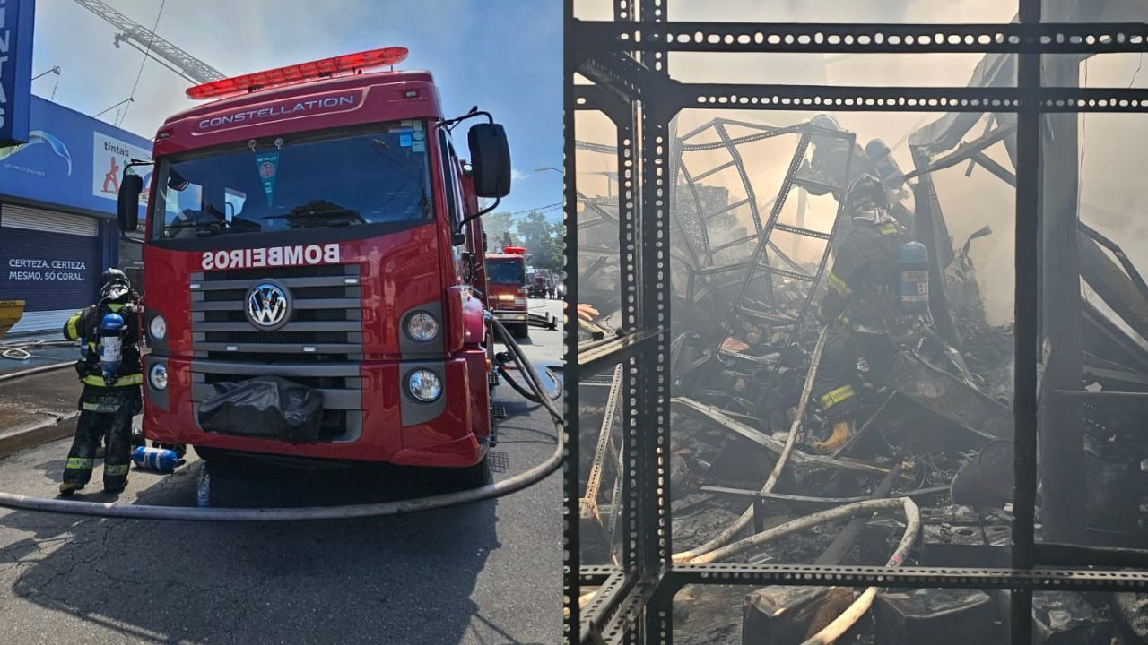 Bombeiros combatem incêndio por 6h em loja de tintas, no ABC Paulista