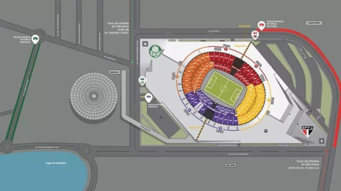 Mapa de acesso de Palmeiras x São Paulo, pela Supercopa do Brasil