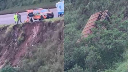 Motorista morreu após o veículo cair em barranco na BR-040, em Itabirito