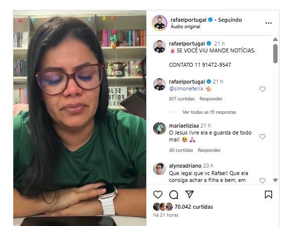 Rafael Portugal publicou o vídeo divulgado pela mãe de Sofia nas redes sociais.
