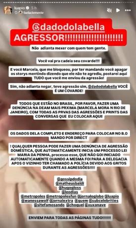 Luana Piovani compartilhou a denúncia em seu story do Instagram
