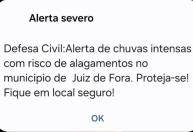 Defesa Civil renova alerta severo de chuvas para Juiz de Fora