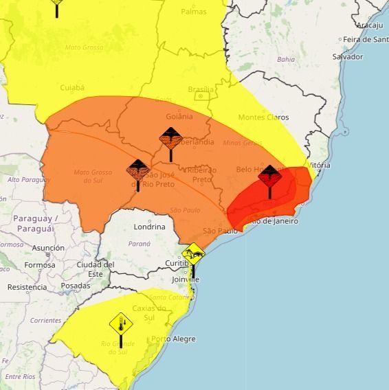 Inmet alerta para chuvas intensas, tempestade, ventos costeiros e declínio de temperatura