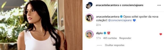 Diplo comentou na foto de Ana Castela 