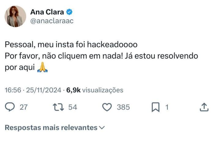 Ana Clara conversou com os seguidores pelo X, antigo Twitter Ana Clara conversou com os seguidores pelo X, antigo Twitter