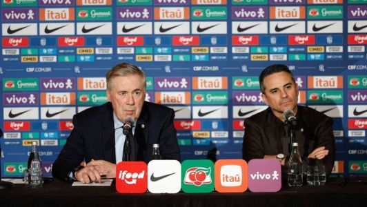 Carlo Ancelotti e Rodrigo Caetano, da Seleção Brasileira