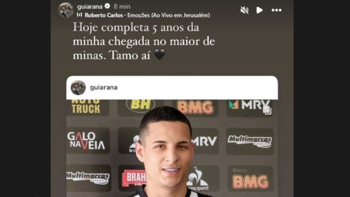 Publicação de Guilherme Arana em comemoração aos cinco anos como jogador do Atlético