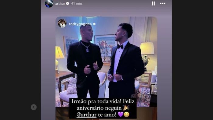 Post de Rodrygo em homenagem ao 'irmão' Arthur Gomes