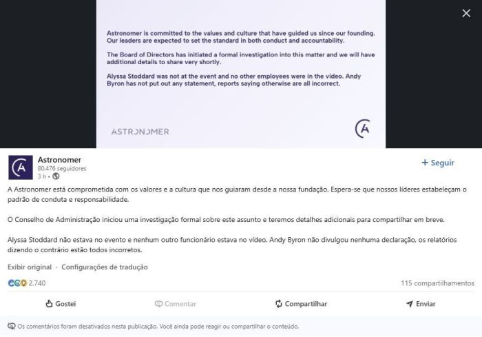 Astronomer se posicionou pelo LinkedIn