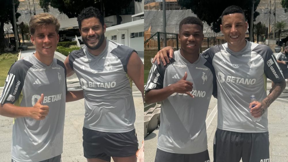 Jovens do sub-17 do Atlético comemoram treino com profissionais e tietam ídolos