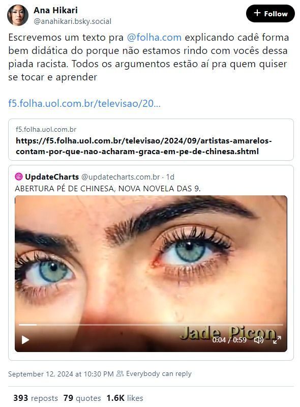 Atriz da TV Globo, Ana Hikari fala sobre o racismo amarelo.