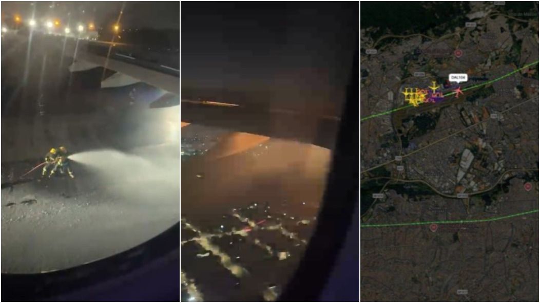 A reação dos passageiros do avião com motor em chamas em Guarulhos-SP