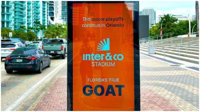 Publicidade do Inter&Co Stadium é destaque também nas ruas de Miami, também na Florida Publicidade do Inter&Co Stadium é destaque também nas ruas de Miami, também na Florida