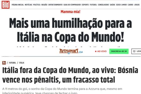 Manchetes de Bild e Tutto Sport sobre a eliminação da Itália • Reprodução