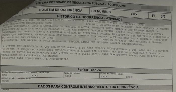 Imagem do primeiro boletim de ocorrência registrado pela vítima 