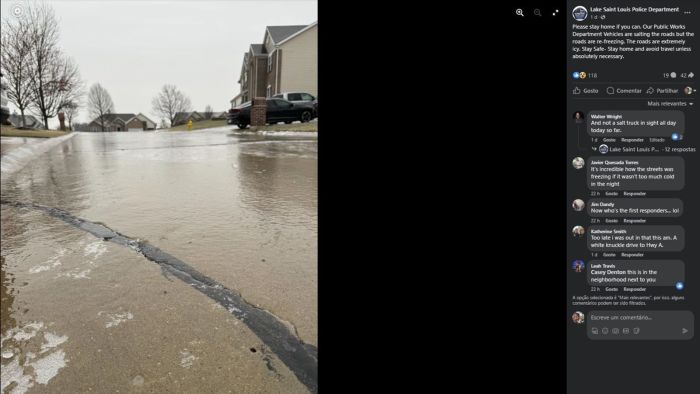 Foto mostra rua congelada nos Estados Unidos