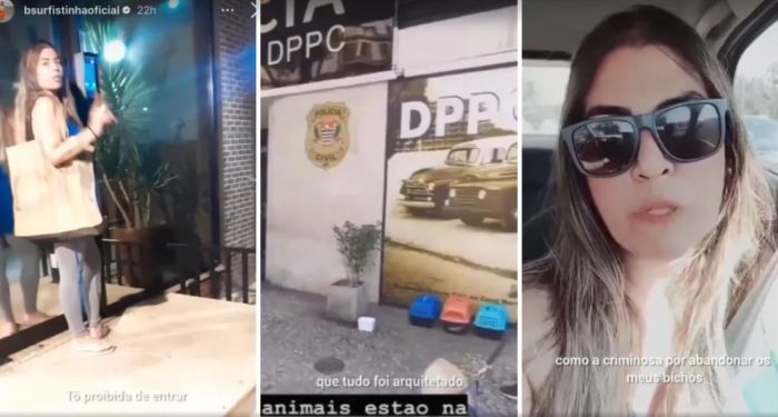 Bruna alega que foi impedida de entrar no prédio, por isso não pode cuidar dos animais;
