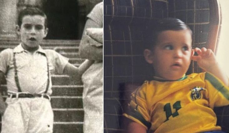 Camisa do Brasil e suspensórios: Engler e Fuad postam foto de Dia das Crianças
