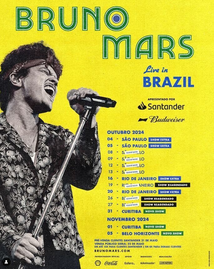 Bruno Mars em BH: saiba itens que não podem ser levados para o show nesta terça (5)