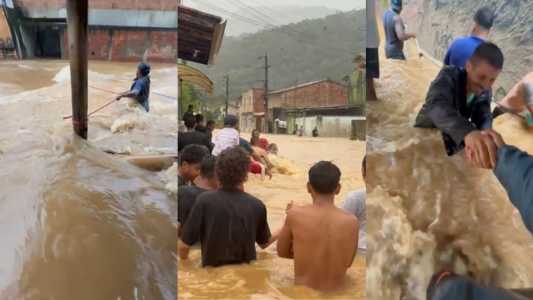 Vídeo: corrente humana salva homem de ser arrastado por enxurrada em Paraty, no RJ