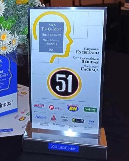 Prêmio conquistado pela Cachaça 51 