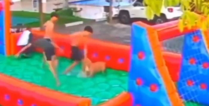 No vídeo, é possível ver que um grupo de adolescentes brincava de futebol de sabão.