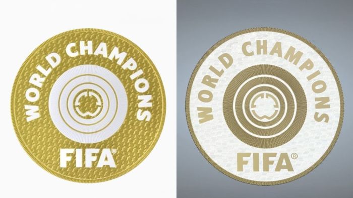Duas versões do patch de campeão do Mundial de Clubes da Fifa que poderá ser utilizado por quatro anos