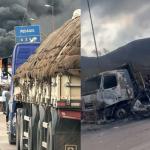 Vídeo mostra carreta destruída após pegar fogo no Trevo de Moeda, na BR-040