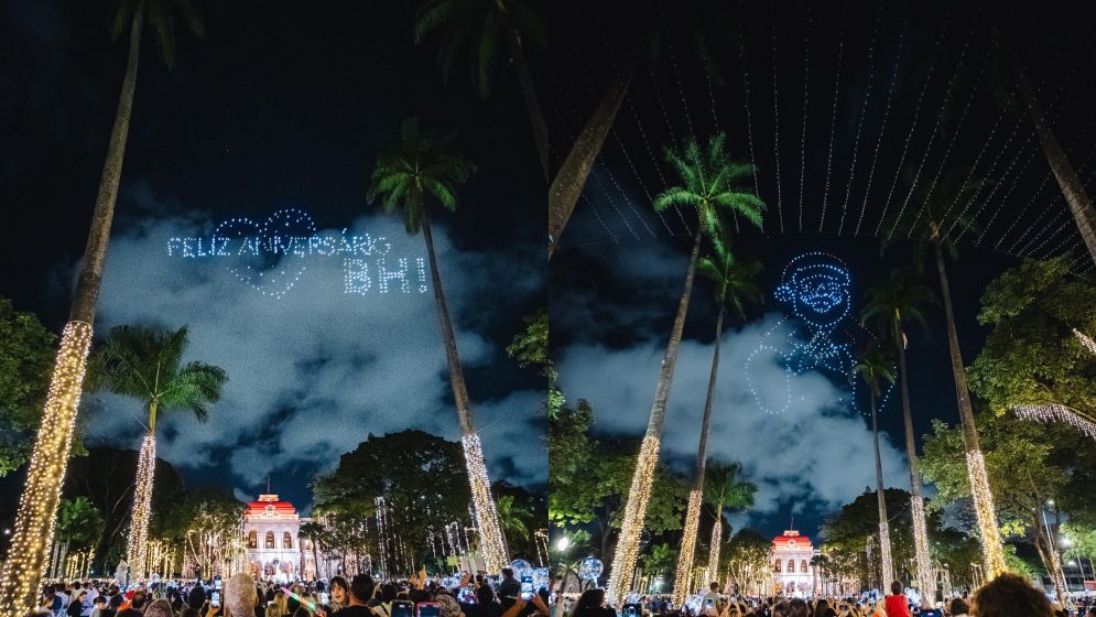BH comemora 127 anos com show de 400 drones na Praça da Liberdade; veja imagens